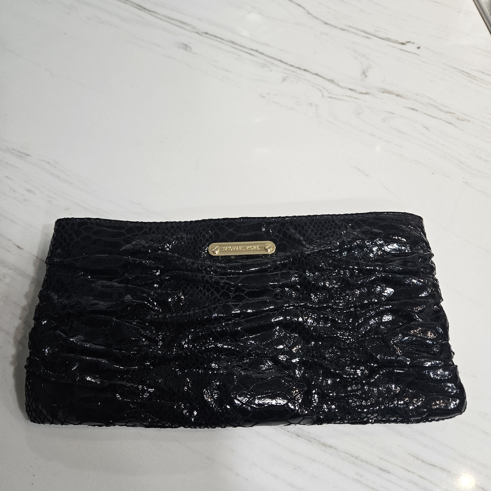 Michael Kors Python Embossed Elegant Ribbed Black Clutch